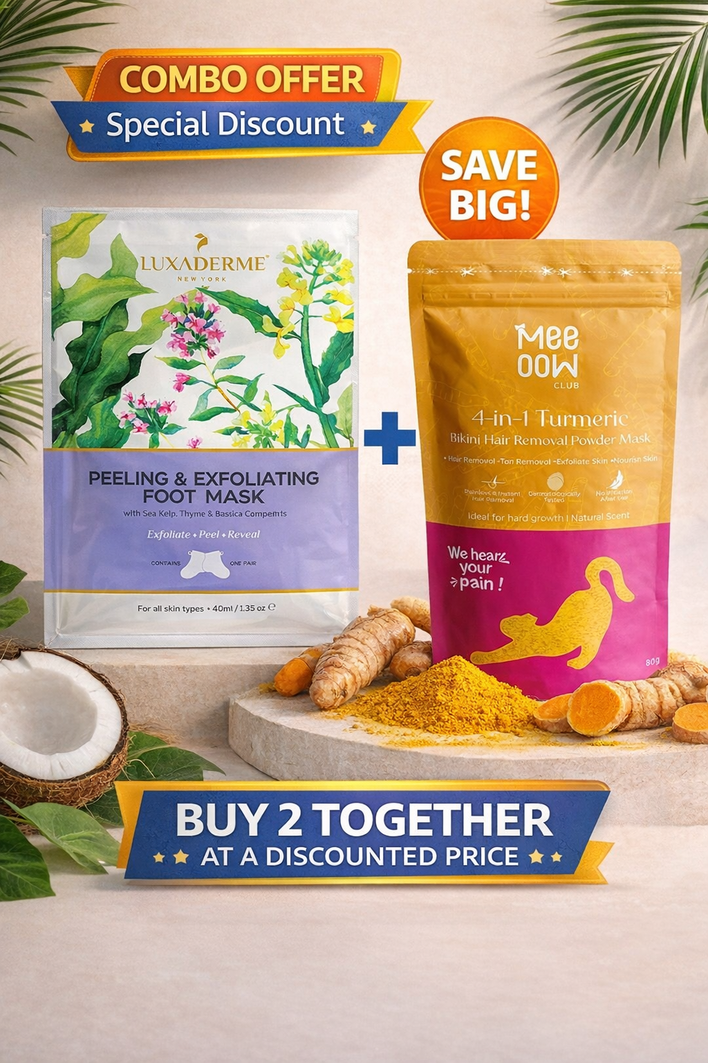 Top Selling Meow Body Hair Removal Wax Powder + Peeling Foot Mask COMBO