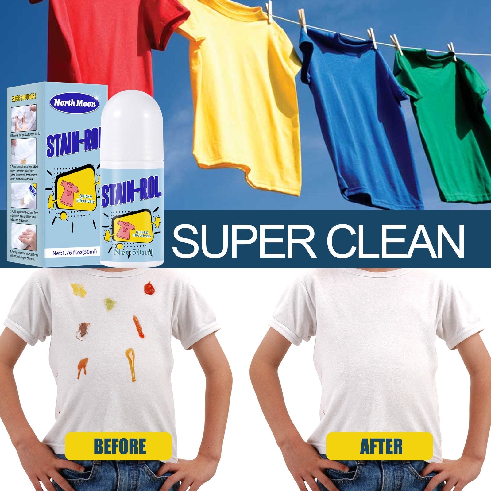 Portable Stain-Roll Roller Ball Cleaner Clothes Remove Oil Stains Magic Roller